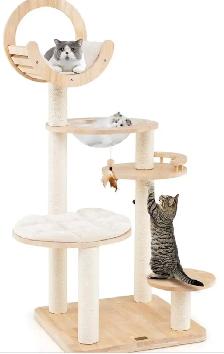 Modern Wooden Cat Tree Tower with Space Capsule