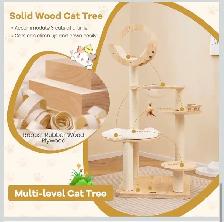 Modern Wooden Cat Tree Tower with Space Capsule - Photo 3