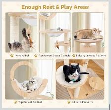 Modern Wooden Cat Tree Tower with Space Capsule - Photo 5