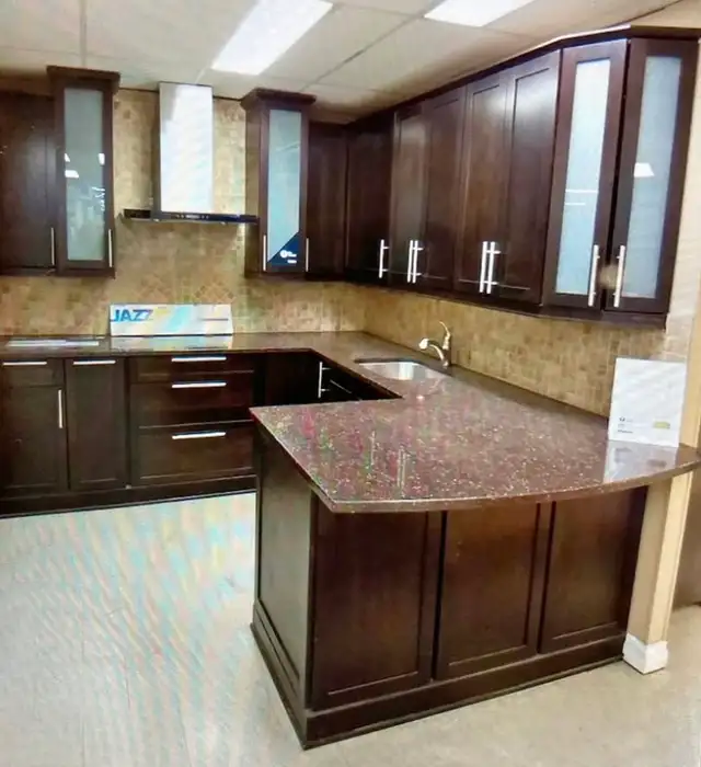 Taj Mahal Granite Countertop With Wooden Island