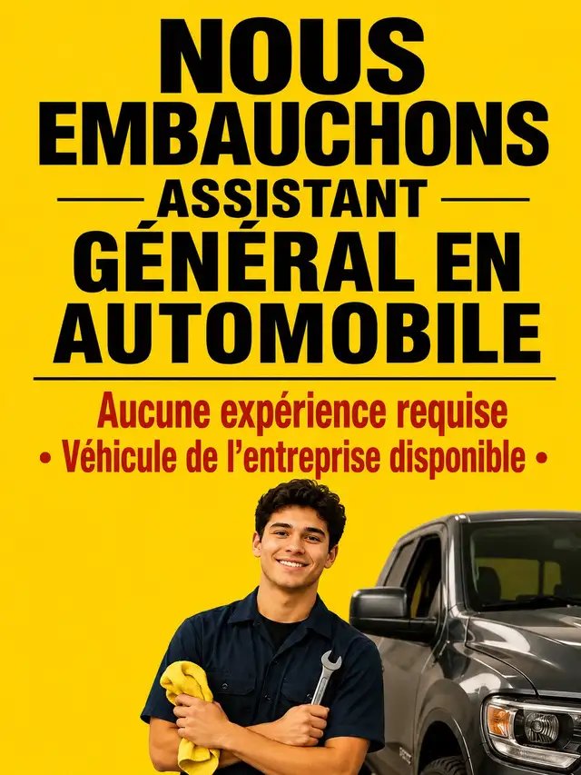 NOUS EMBAUCHONS | ASSISTANT AUTO | VÉHICULE FOURNI