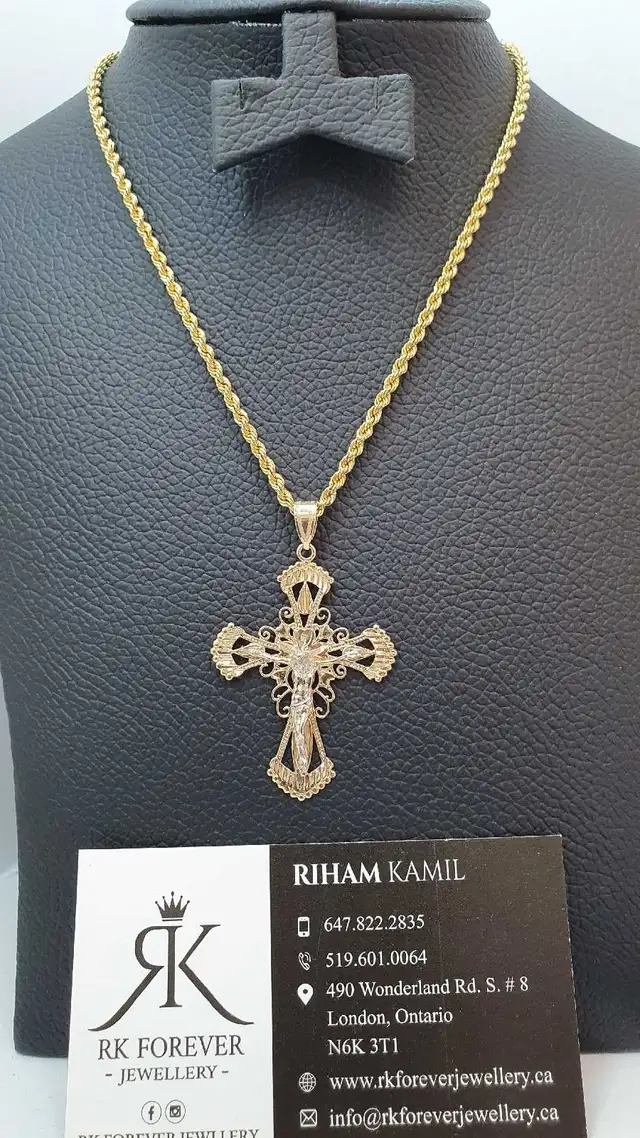 14k yellow gold chain & Cross# 413_16