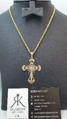 14k yellow gold chain & Cross# 413_16