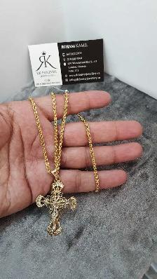 14k yellow gold chain & Cross# 413_16 - Photo 5