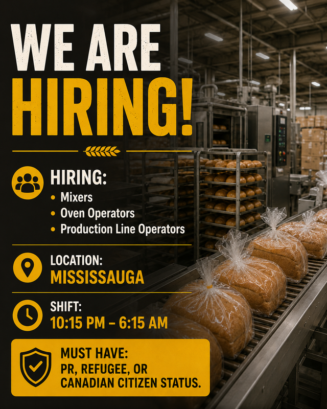 Bakery WorkersMUST HAVE2 Years FOOD Industry Experience