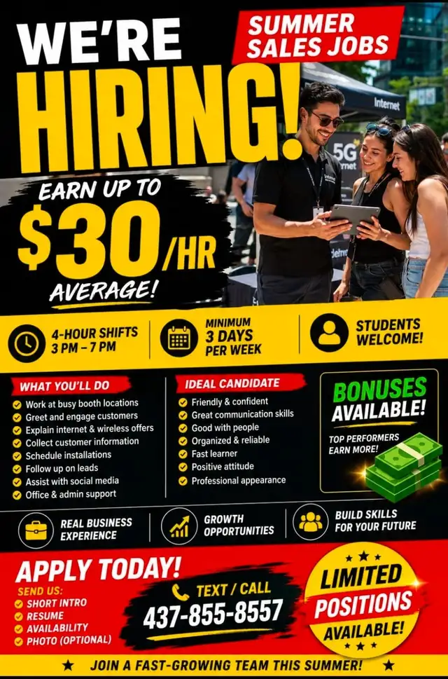 SUMMER SALES JOB - EARN UP TO $30/HR