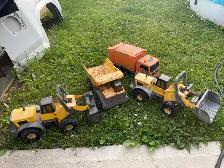 Two Tonka front loaders and dump truck, and Garbage truck