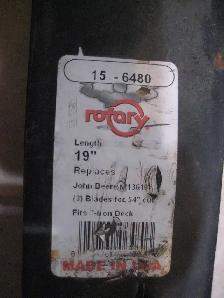 3 John Deere 19' mower blades part # 15-6480, M136195 - Photo 2