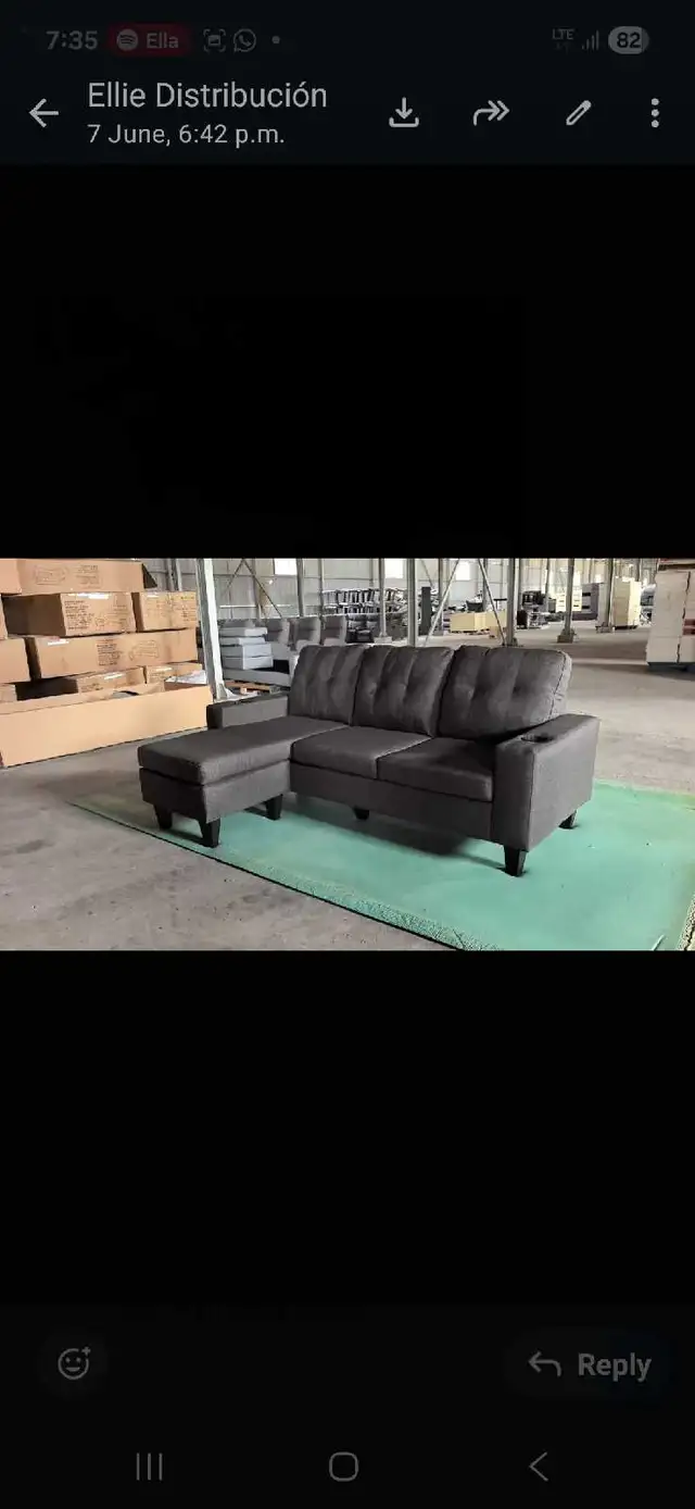 Grey Sofa Sectional With 2 Cup Holder! Free Delivery!