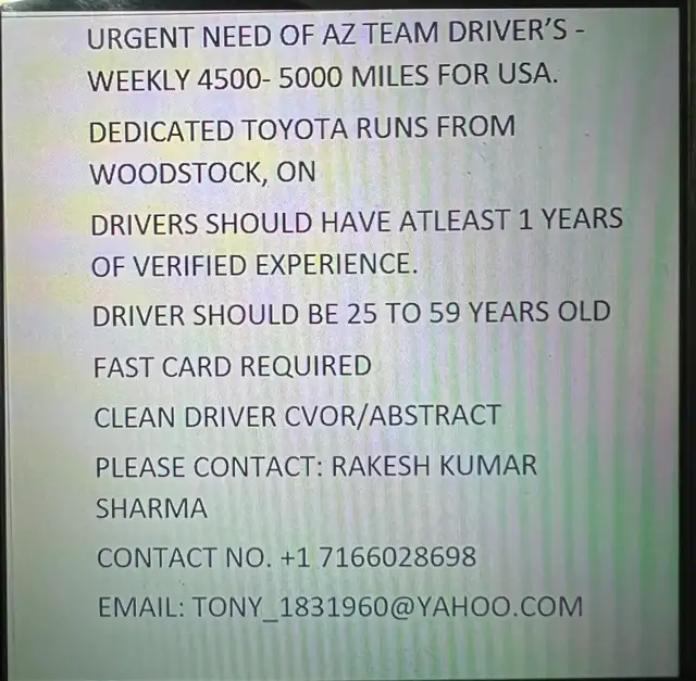 Urgent AZ Team Needed Didicated Toyota Runs