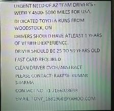Urgent AZ Team Needed Didicated Toyota Runs