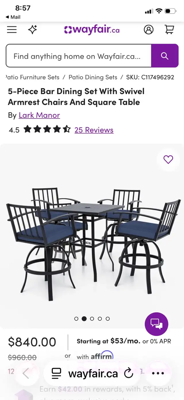 Outdoor Bar Height Dining Set BRAND NEW