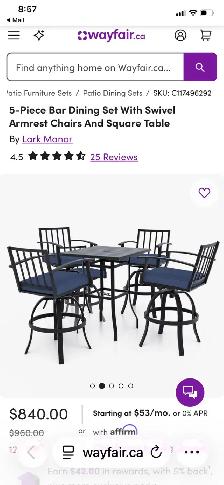 Outdoor Bar Height Dining Set BRAND NEW