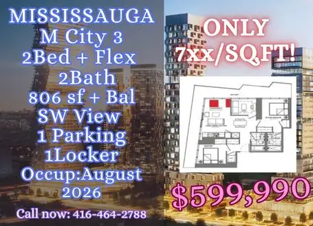M City 2 Bed   Flex Under $600K! 806 Sqft   Parking   Locker