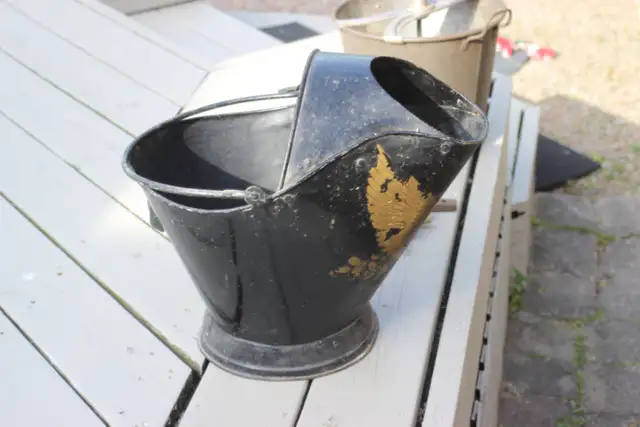 Antique Coal Scuttle - Gold Leaf Embossed
