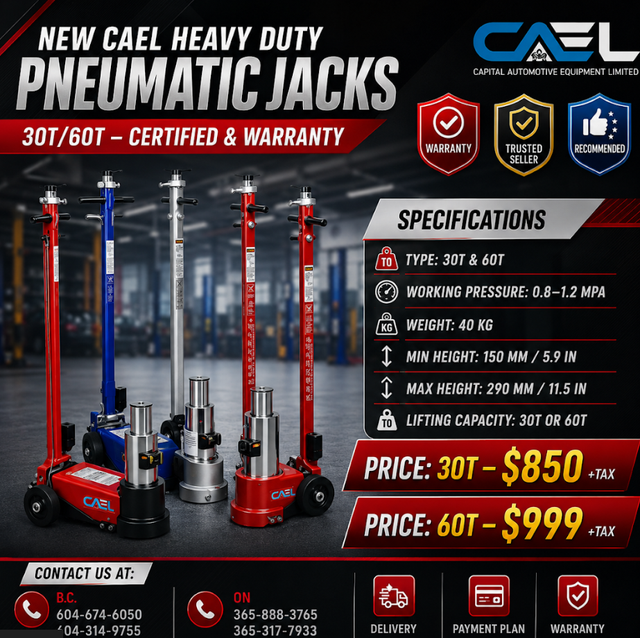 New CAEL Heavy Duty Pneumatic Jacks 30T/60T –  Certified &Warran