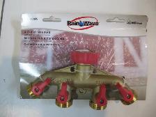 Rainwave RW-99009S Solid Brass 4 Outlet Garden Hose Splitter