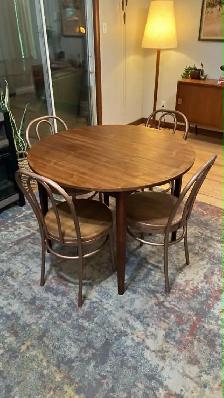 Mid century. Table teak teck / 4 chaises vintage métal   bois / - Photo 2