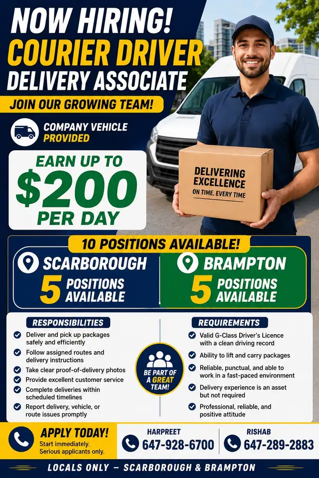 $200/day couriers needed full time