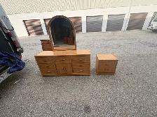 Free delivery used Wooden Dresser and 1 Nightstand with Mirror