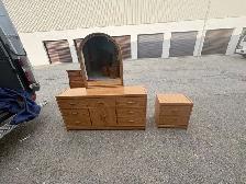 Free delivery used Wooden Dresser and 1 Nightstand with Mirror - Photo 2