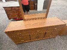 Free delivery used Wooden Dresser and 1 Nightstand with Mirror - Photo 3