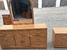 Free delivery used Wooden Dresser and 1 Nightstand with Mirror - Photo 4