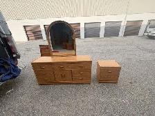 Free delivery used Wooden Dresser and 1 Nightstand with Mirror - Photo 5