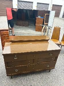 Free delivery used Vintage Wooden Dresser with Mirror - Photo 8