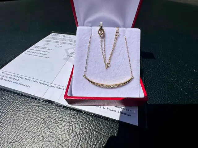 #849 14k Yellow Gold, .35ct Diamond Crescent Moon Pendant 15-17"