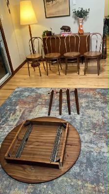Mid century. Table teak teck / 4 chaises vintage métal   bois / - Photo 6