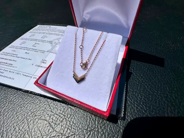 #835 10k Rose Gold Brown & Black Diamond Chevron Necklace 16-18"