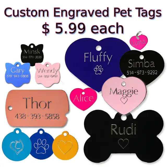 Only $ 5.99 Pet ID Tag - Custom Engraved Cat Dog Puppy & Collars