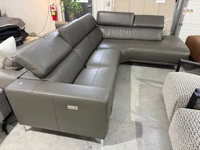 Grey leather 3 piece sectional with power seat