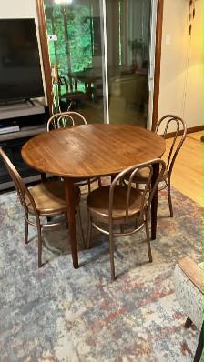 Mid century. Table teak teck / 4 chaises vintage métal   bois / - Photo 2