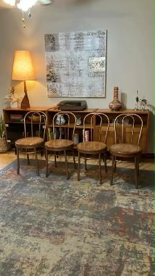 Mid century. Table teak teck / 4 chaises vintage métal   bois / - Photo 4
