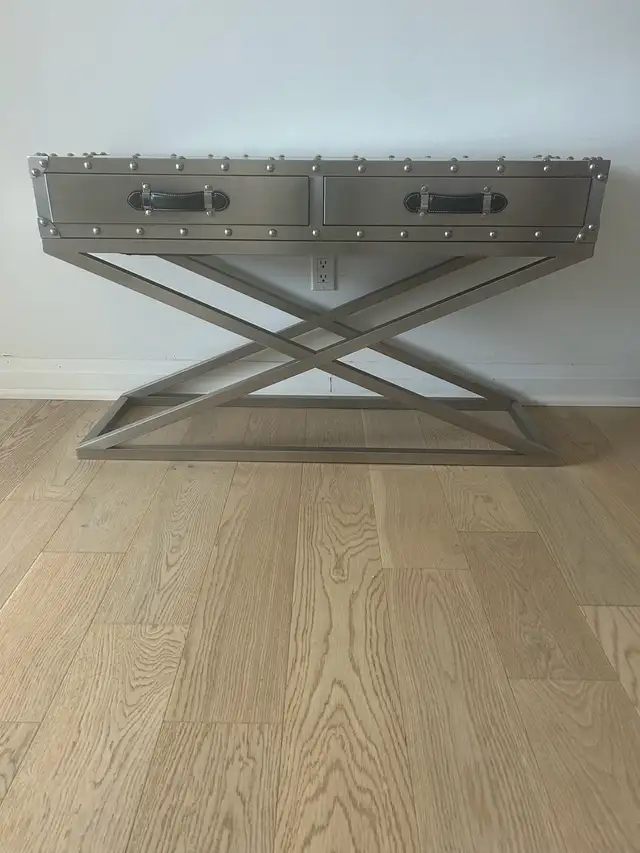 Modern Chrome Console Table – $250