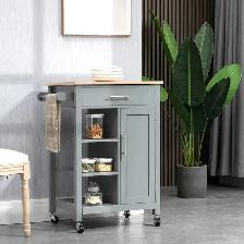 Kitchen Island, Compact Kitchen Cart on Wheels with Open Shelf
