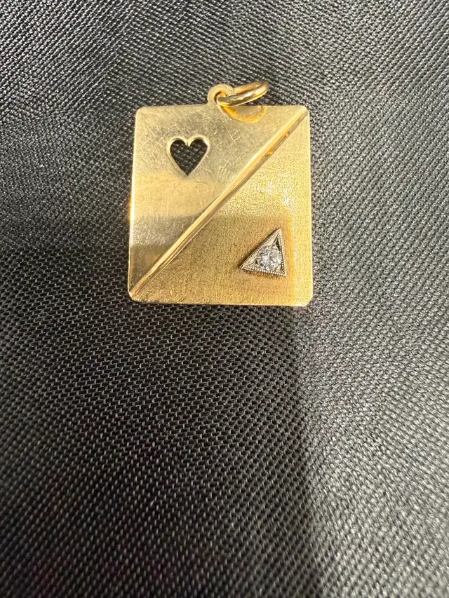 Square Custom Made 10K Gold Pendant with Small Diamond