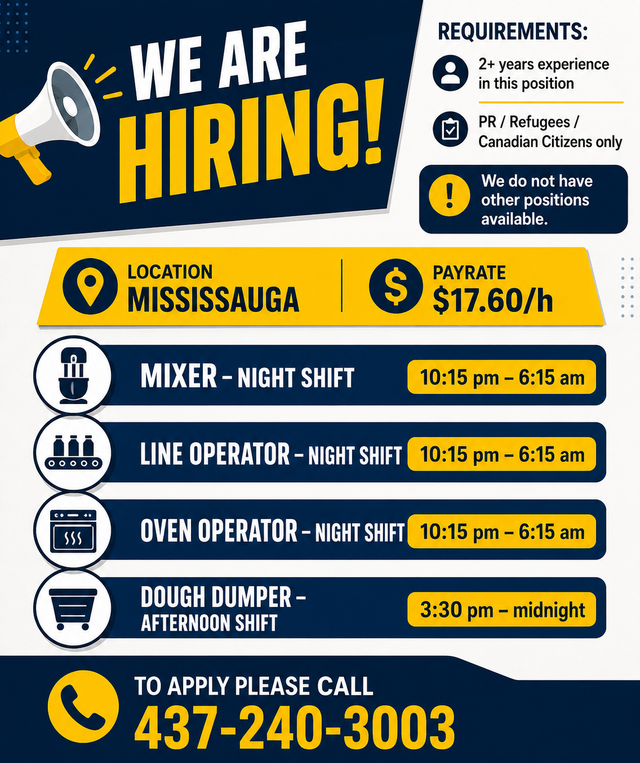 Bakery workers needed