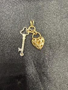 10K White Gold & Gold Key and Heart Pendant
