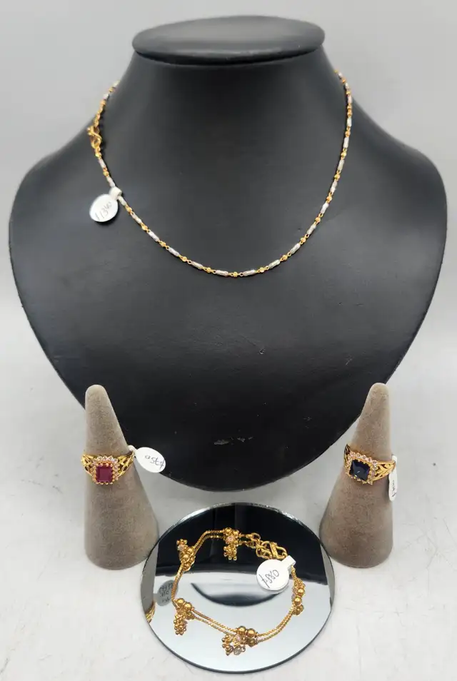 22k Solid Gold Jewellery: Chain, Rings, Bracelet