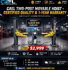 New CAEL Two-Post Movable Hoist – Certified &Warranty &Finance