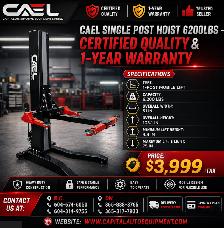 New CAEL Single Post Hoist 6200lbs –Certified &Warranty &Finance