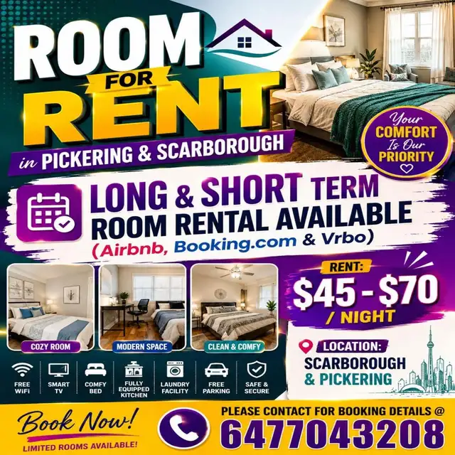Beautiful Furnished Rooms for Rent – Scarborough & Pickering