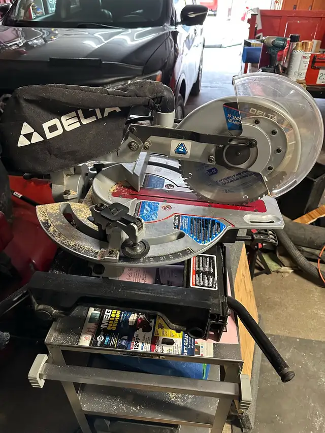 DELTA mitre saw and bench grinder  and Dewalt cordless drill