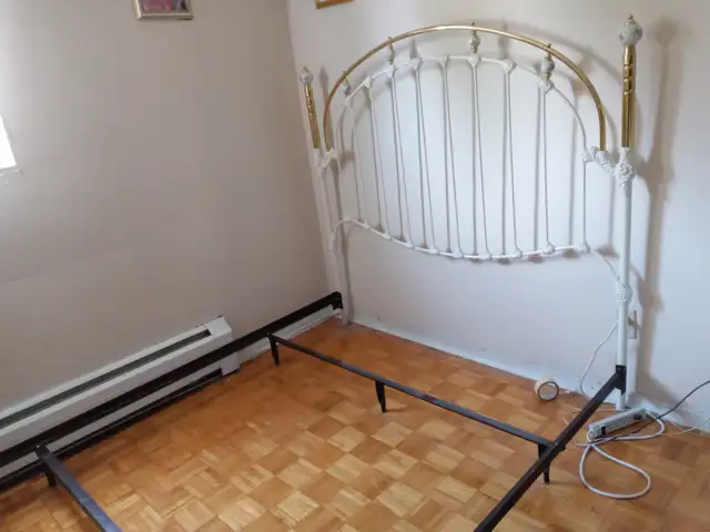 Queen size bed frame with iron rails
