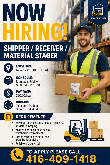 NOW HIRING – SHIPPER / RECEIVER