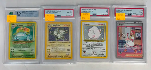Graded 1999 Holo Pokemon Cards & 2025 Graded Crispin Trainer