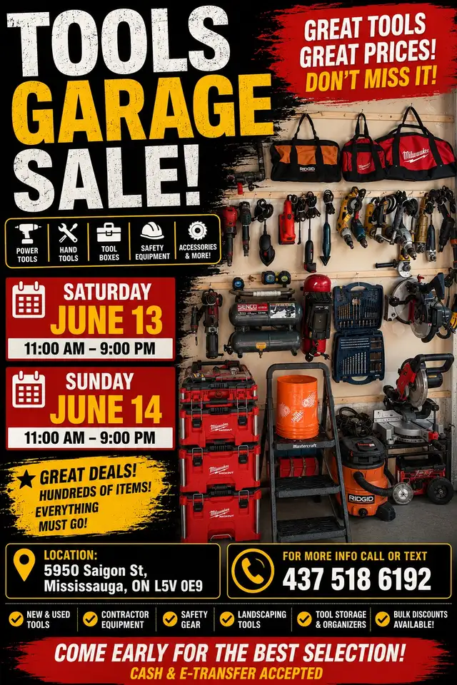 TOOLS GARAGE SALE – ONE WEEKEND ONLY!
